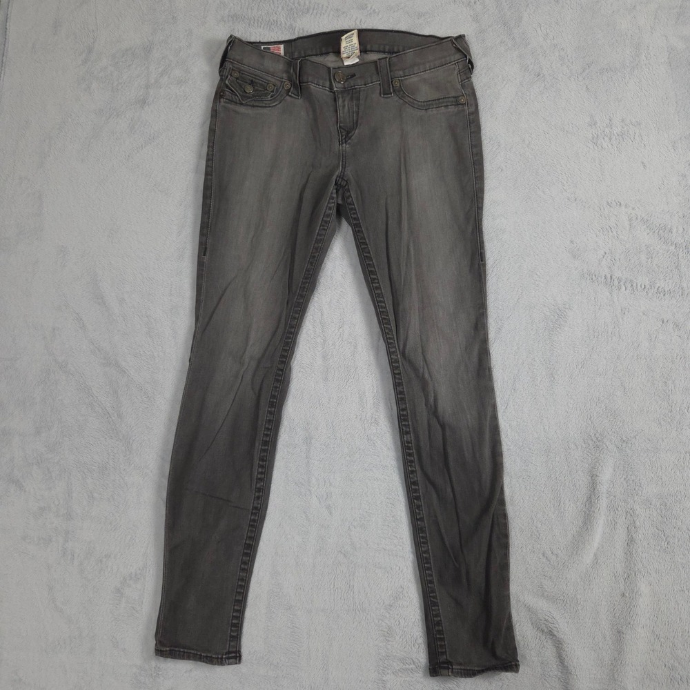 True Religion Misty Skinny Jeans Womens 29 Grey Excellent Low Rise Flap Pocket